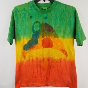 Vtg Tie Dye Mushroom Graphic Tee Mens L Psychedelic Festival Retro Trippy Unisex